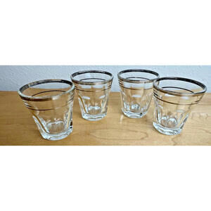 Vintage Silver Colored Rimmed Shot Glasses, Set of 4, MCM Design Style Retro